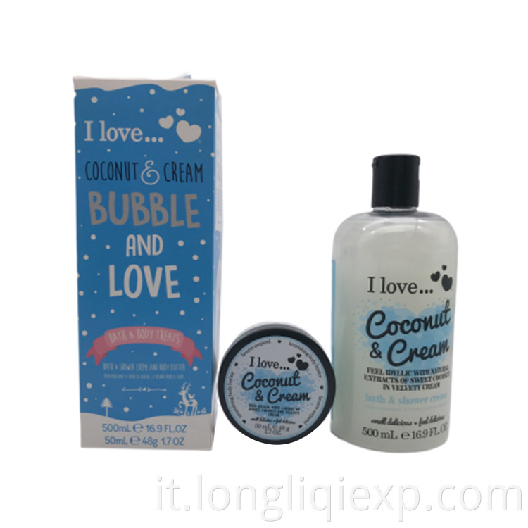 Gel doccia da bagno con crema al cocco da 500 ml 16,9 FL OZ con lozione per il corpo al burro da 50 ml 48 g 1,7 OZ